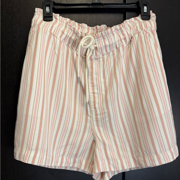 LOFT Pants - LOFT Drawstring Coral and Cream Striped Shorts
